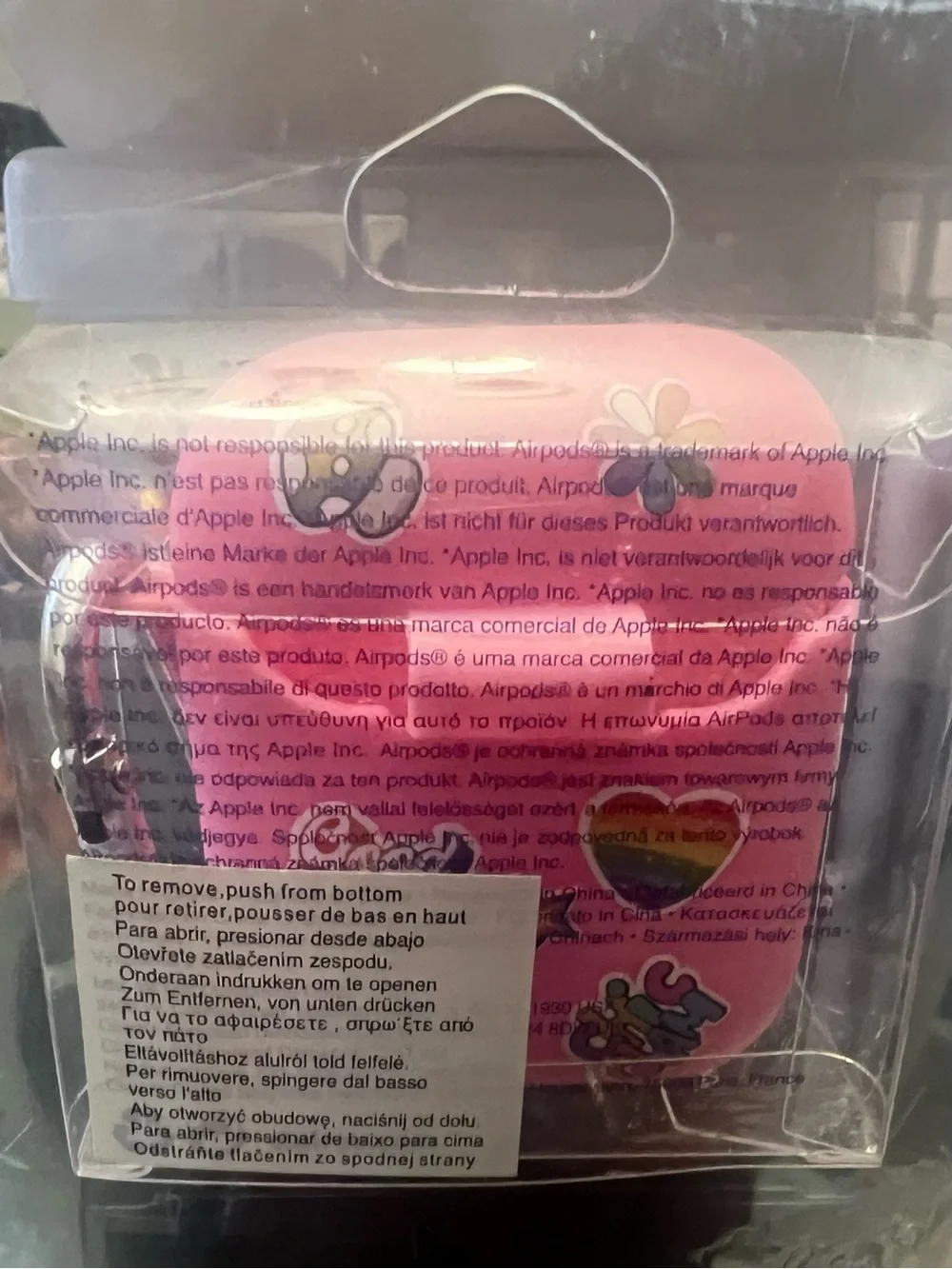 Claire’s Pink AirPods Case with Rainbow Heart Stickers